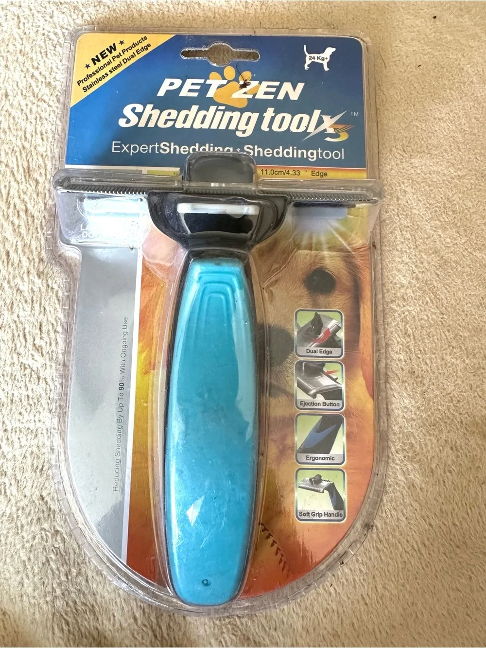 PET ZEN Pro Pet Shedding Tool for Dogs & Cats Dual Edge, Fur Ejection Button NIP
